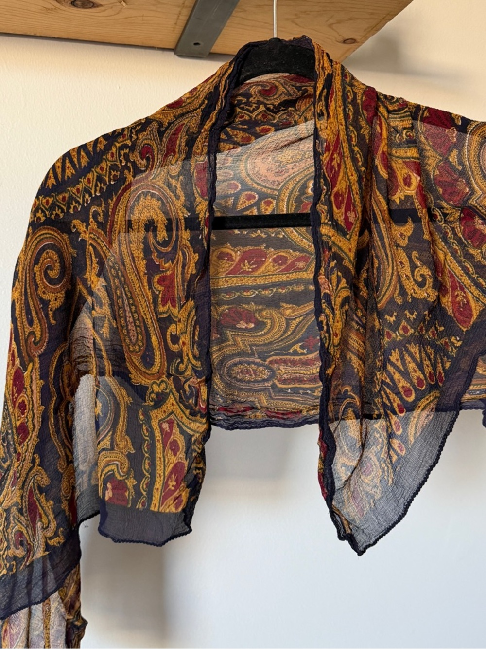 Sheer Paisley silk Scarf in Navy, Mustard & Burgundy